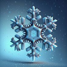 Illustration Of Detailed Snowflake On Blue Background, Digital Art