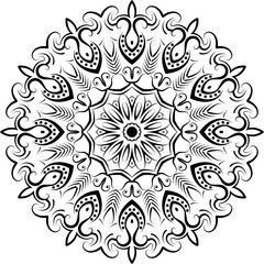  Color Circular Pattern of floral mandala flower design.  KDP Coloring book page and lace pattern and tattoo. Decorative ornament in ethnic oriental style. Ornament for Henna, Mehndi.