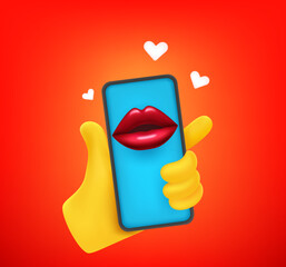 Leinwandbilder - Social media message with the kiss. 3d vector concept illustration