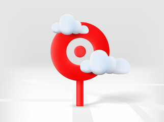 Aufkleber - Red navigation pin with road map and clouds. 3d vector isolated illustration