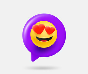 Poster - Speech cloud with romantic lover emoji. 3d vector isolated illustration