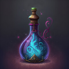 potion magique, flacon d'élixir coloré