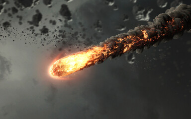 Wall Mural - 3d illustration of burning meteor in deep space. asteroid. elements of image provided by nasa