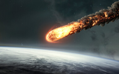 Wall Mural - 3d illustration of burning meteor heading for earth. asteroid. elements of image provided by nasa
