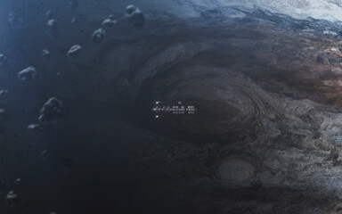 Wall Mural - 3d illustration of spaceship orbiting jupiter. 5k realistic science fiction art. elements of image p