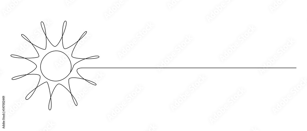 One continuous line drawing of sun and sunrise. Hot temperature and ...