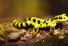 Looking Salamander Crouched On Rocks In Its Natural Environment.