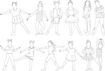 Wall Mural - set of dancing kids doodle sketch ,outline isolated vector