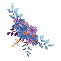  blue purple flower arrangement watercolor illustration