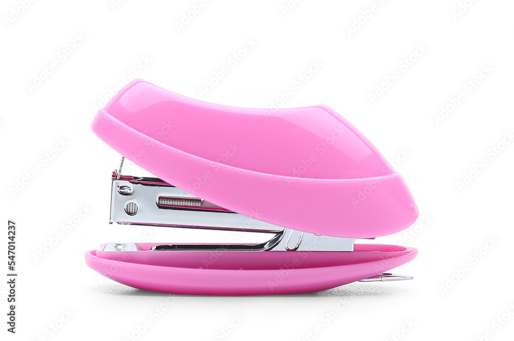 Pink stapler isolated on white background