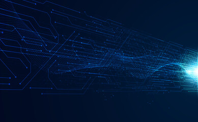 Wall Mural - abstract speed digital circuit board and wave particle futuristic future high speed motion on the bl
