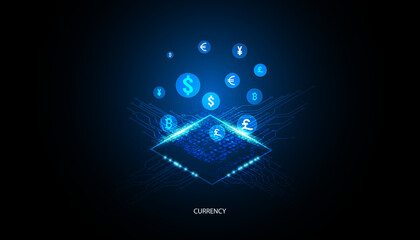 Abstract Circuit Board Electronics Concept Currency exchange Circuit connection, modern system, AI system, artificial intelligence mechanism