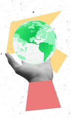 Poster - Big hand with map globe Earth