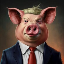 Pig President | Pig In Suit And Tie | Created Using Midjourney And Photoshop
