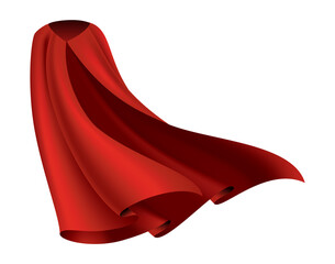 Wall Mural - Superhero red cape. Scarlet fabric silk cloak in front view. Carnival masquerade dress, realistic costume design. Flying Mantle costume