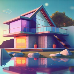 Wall Mural - 3D rendering illustration of modern house