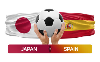 Japan vs Spain national teams soccer football match competition concept.