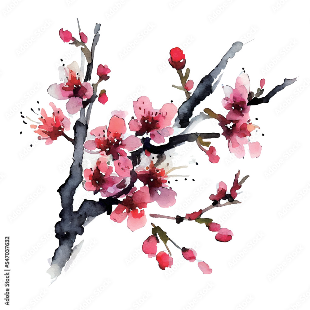 イラスト素材:梅の花の和風水彩イラスト（年賀状素材） Stock-vektor