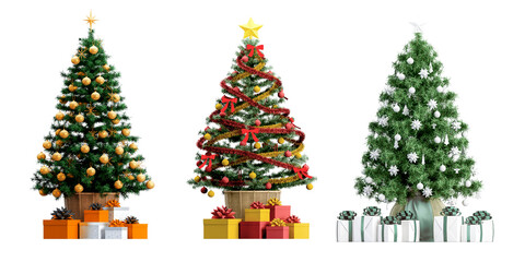 decorated christmas tree and decorations isolated