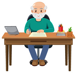 Old man sitting at desk