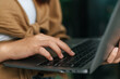 © Johnstocker - Young woman working on laptop computer in coffee shop