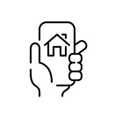 Wall Mural - hand holding smartphone with home icon. pixel perfect, editable stroke