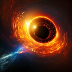 black hole and a disk of glowing plasma. Supermassive singularity in outer space