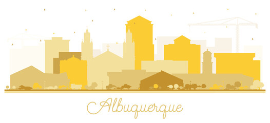 Fototapete - Albuquerque New Mexico City Skyline Silhouette with Golden Buildings Isolated on White.