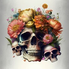 Skulls And Flowers