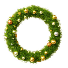 beautiful christmas wreath frame on transparent background, top view with space for text (rgba 3d re