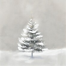 White Christmas Tree On A Snowy White Day.