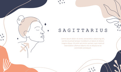 sagittarius zodiac sign. one line drawing. astrological icon with abstract woman face. mystery and e