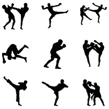 Male Kickboxing Sport Training Silhouettes