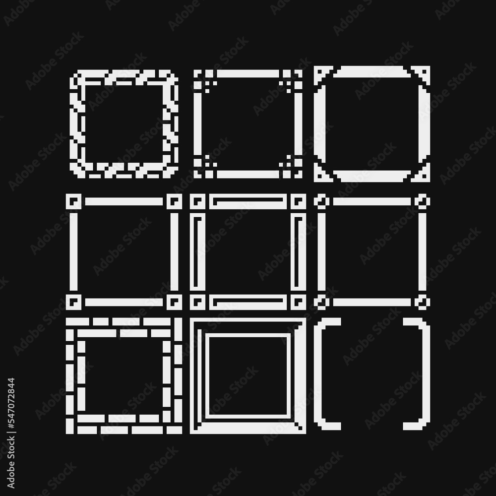 Photo Frame Bit Design Frames set, pixel art style, element design for mobile app and web ...