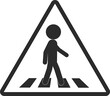 Vector isolated illustration of yello, black and white stick figure walking on a pedestrian crossing, a design of zebra cross walk street sign