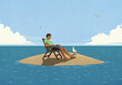 © fStop - Man relaxing on remote desert ocean island