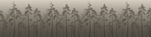 Geometric Seamless Background Of Gradient Green Rows Of Diamonds With Fir Tree Silhouettes. Forest In The Mist