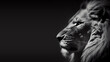 close up of a lion head, detailed, space for text, black background, black and white, epic, generative ai