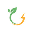 thunderbolt  leaf circle or eco energy saver icon vector illustration concept design