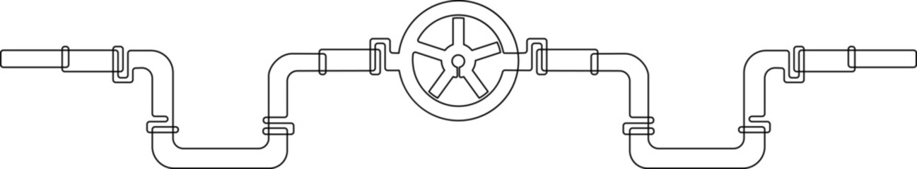 Large metal pipe. Gas pipeline or oil pipeline. Continuous line drawing, vector illustration.