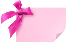 Realistic Pink Gift Tag Or Congratulations Card With Silk Ribbon Bow, Isolated