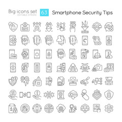 Canvas Print - Smartphone security tips linear icons set. Prevention from hacking attack. Security. Customizable thin line symbols. Isolated vector outline illustrations. Editable stroke. Quicksand-Light font used