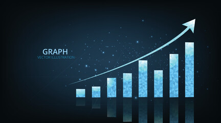 Aufkleber - Graph design on dark blue background. Abstract image of a growth chart in glowing blue.Digital economy graph grow for world trend.