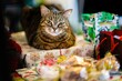 Cute cat on Christmas gift boxes