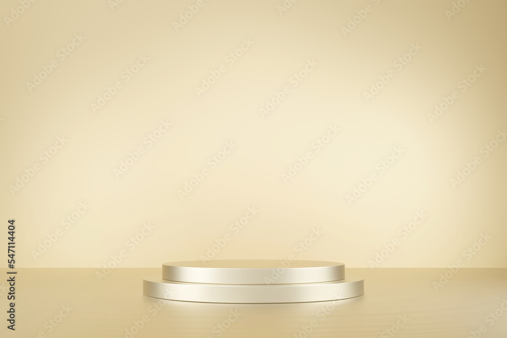 3D rendering gold stand on golden background. Luxury or premium product ...