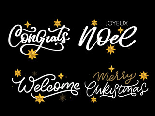 Poster - Merry Christmas set 2023 Happy New Year, typography lettering badge emblems quotes set collection. Vector logo design for postcard, invitation, greeting card, poster, gift.