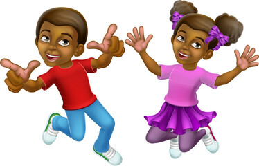 Sticker - Jumping Girl and Boy Kids Children Cartoon