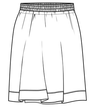 women elastic waist midi skirt flat technical cad drawing vector template