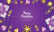 Christmas banner. Xmas background design with realistic christmas ball and golden confetti glitter.