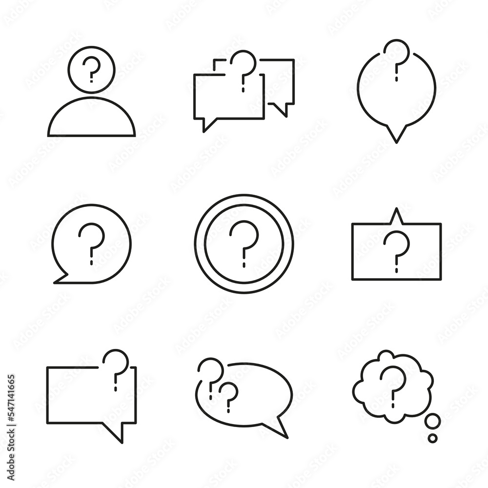 Question mark icon in outline style. Help and quiz vector symbol. FAQ ...